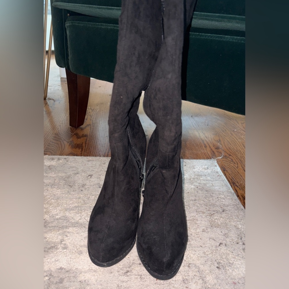 EUC - Two Lips Black Faux Suede Lace-Up Over-the-Knee Boots - No Call Outs